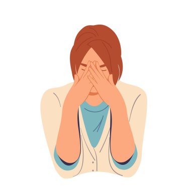 Endişeli kadın. Depresyon, üzüntü, stres ve duygusal sorun. Mutsuz kadın ya da kız. Vektör