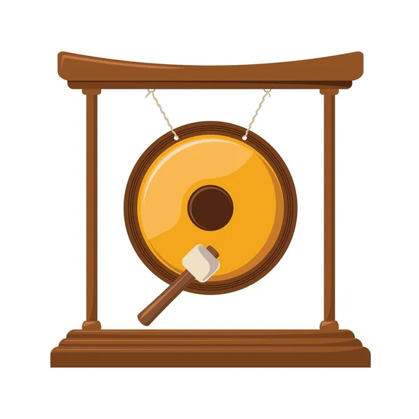 Design ikon kovového zlatého gongu. Asijská hudba a zvukový nástroj. Vektor — Stockový vektor