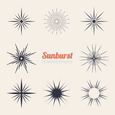 Vintage sunburst tasarım öğeleri koleksiyonu ile geometrik şekil, hafif ray