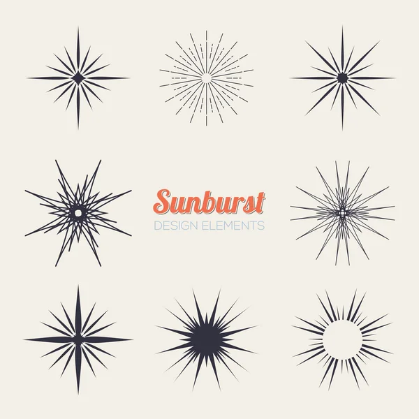 Colección de elementos de diseño vintage sunburst con forma geométrica, rayo de luz — Vector de stock