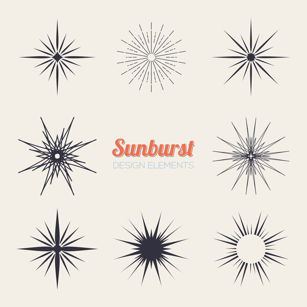 Vintage sunburst design elements collection with geometric shape, light ray