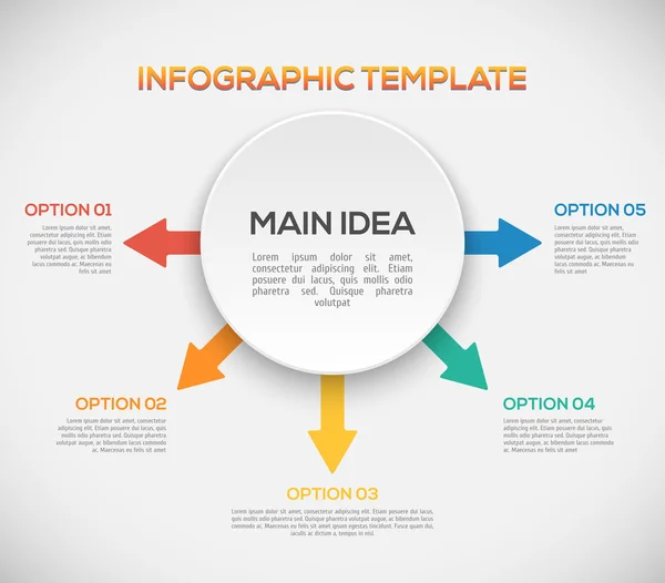 Modèle d'infographie avec flèches et cercle 3D. Infographies différentes . — Image vectorielle