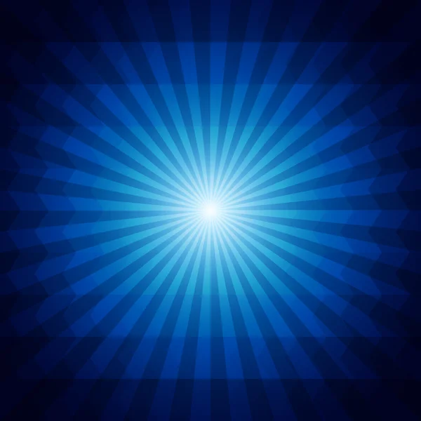 Deep blue dark geometric background with sunburst and triangles. — Stock Vector