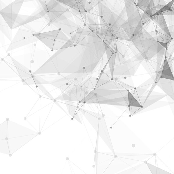 Abstract low poly white bright technology vector background. Connection structure. Vector data science background. Polygonal vector background. Molecule And Communication Background.