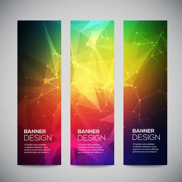 Geometric, lowpoly, abstract modern vector banners set with polygonal background. Molecule And Communication Background. Connection structure. Vector science background. Polygonal vector background. — Stock Vector
