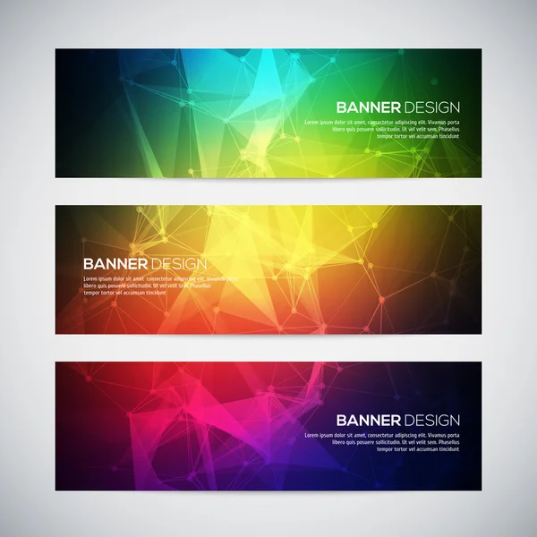 Geometric, lowpoly, abstract modern vector banners set with polygonal background. Molecule And Communication Background. Connection structure. Vector science background. Polygonal vector background. — Stock Vector