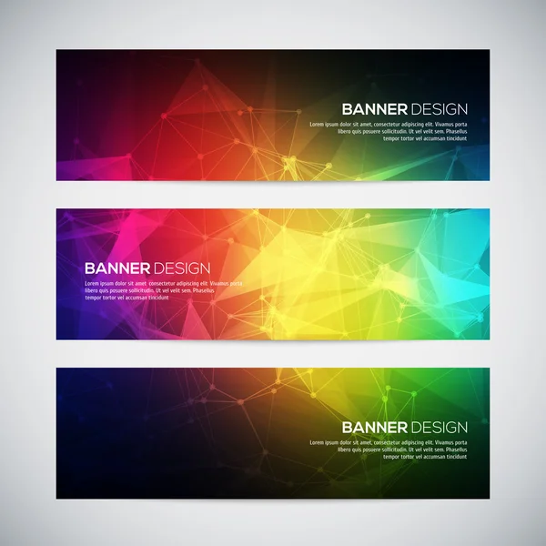 Geometric, lowpoly, abstract modern vector banners set with polygonal background. Molecule And Communication Background. Connection structure. Vector science background. Polygonal vector background. — Stock Vector