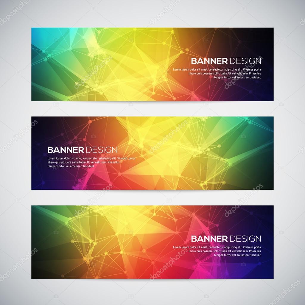 Geometric, lowpoly, abstract modern vector banners set with polygonal background. Molecule And Communication Background. Connection structure. Vector science background. Polygonal vector background.