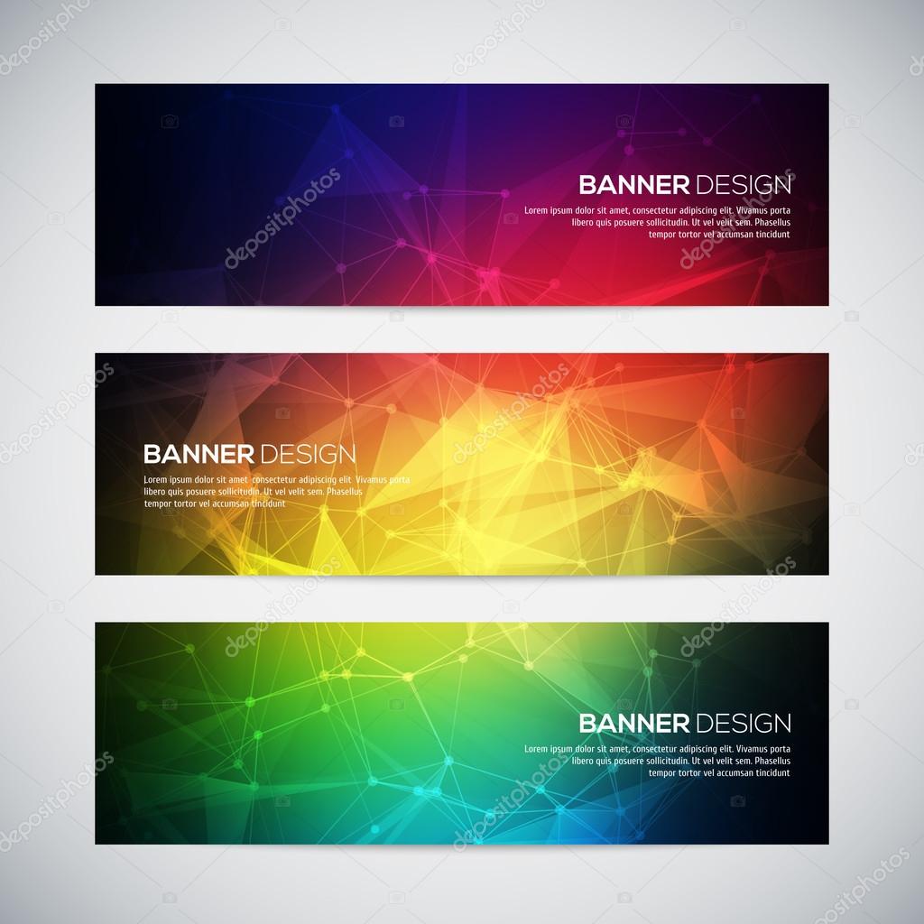 Geometric, lowpoly, abstract modern vector banners set with polygonal background. Molecule And Communication Background. Connection structure. Vector science background. Polygonal vector background.