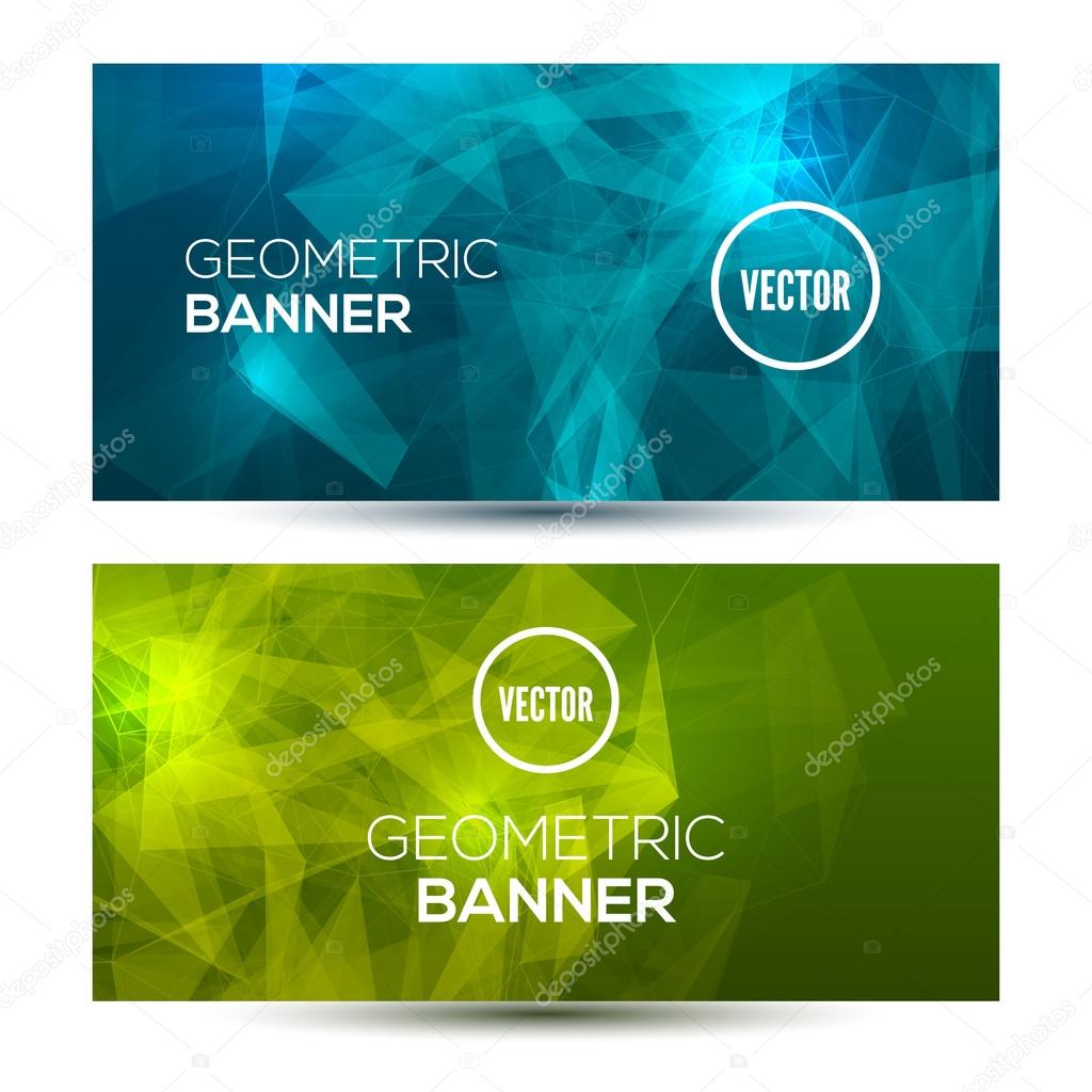 Bright horizontal abstract geometric, low poly, polygonal banners template design.