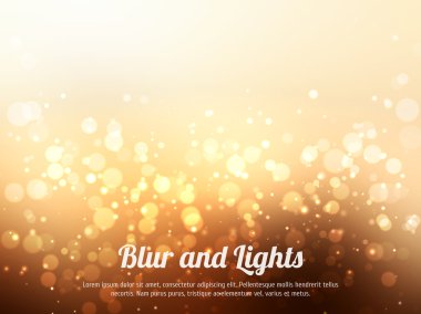 Soyut altın renkli bokeh arka plan. Ufuk ışık şenlikli arka plan. Renkli bokeh ile büyülü arka plan.