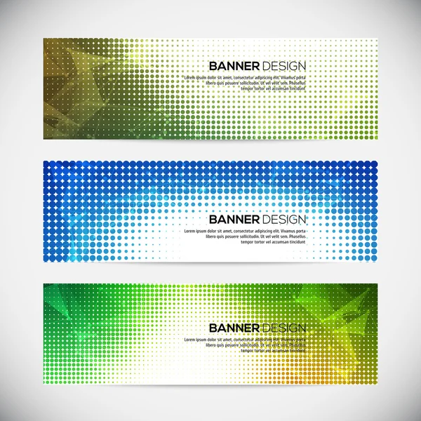 A set of modern vector banners with polygonal background and halftone elements — Stock Vector