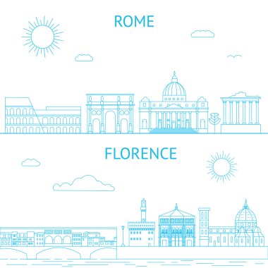 Roma ve Floransa vektör hat çizimler. Roma ve Floransa manzarası.