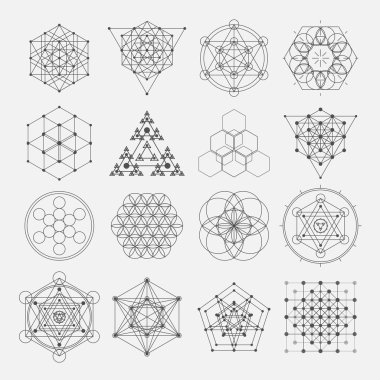 Kutsal geometri vektör tasarımı elementleri. Simya, din, felsefe, maneviyat, hipster sembolleri ve elementler..