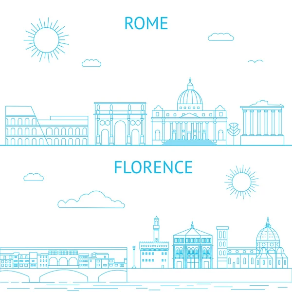 Ilustrações da linha vetorial Roma e Florença. Roma e Florença skyline . — Vetor de Stock