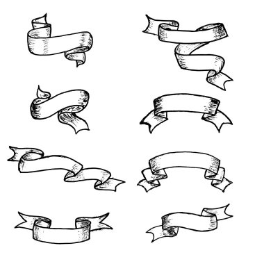 Vector ribbons and banners, chalk doodles. Hand drawn element vintage ribbon banners. Hand-drawn banners set.