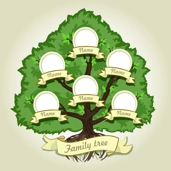 Árbol genealógico familiar sobre fondo gris. Árbol familiar de estilo vintage. Concepto ilustración árbol genealógico . — Vector de stock