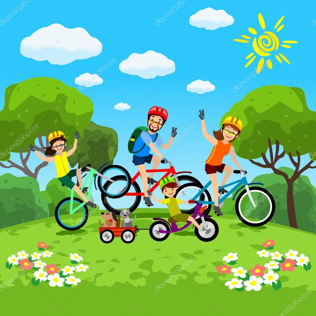Family with kids concept of cycling in the park. Happy family riding bikes. The family in the park on bicycles Stock Vector Image by ©godruma #98560700 Family with kids concept of cycling in the park. Happy family riding bikes. The family in the park on bicycles Stock Vector Image by ©godruma #98560700