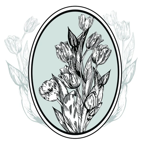 Vintage elegant flowers. Black and white vector illustration. Botany. — Stok Vektör