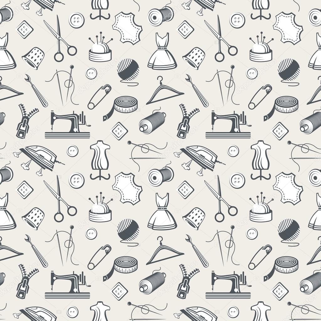 Seamless pattern with various sewing and needlework equipment