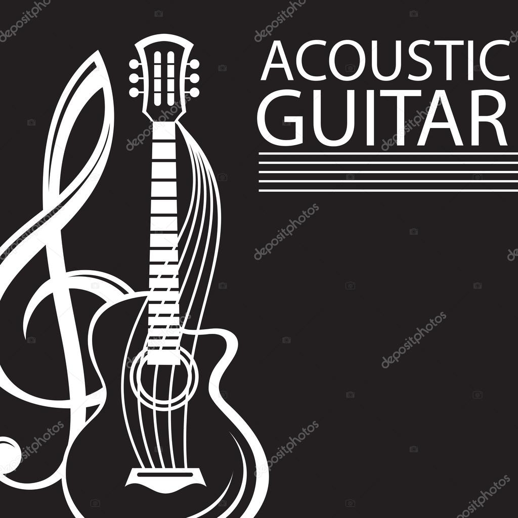 Poster with treble clef and guitar on black background