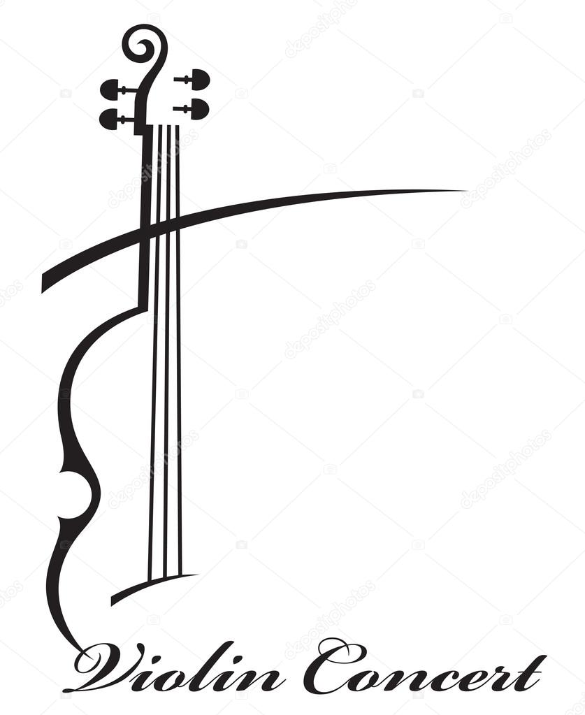 Abstract monochrome illustration of violin with text