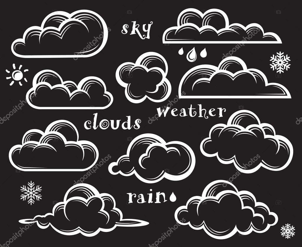 Illustration of clouds collection on black background