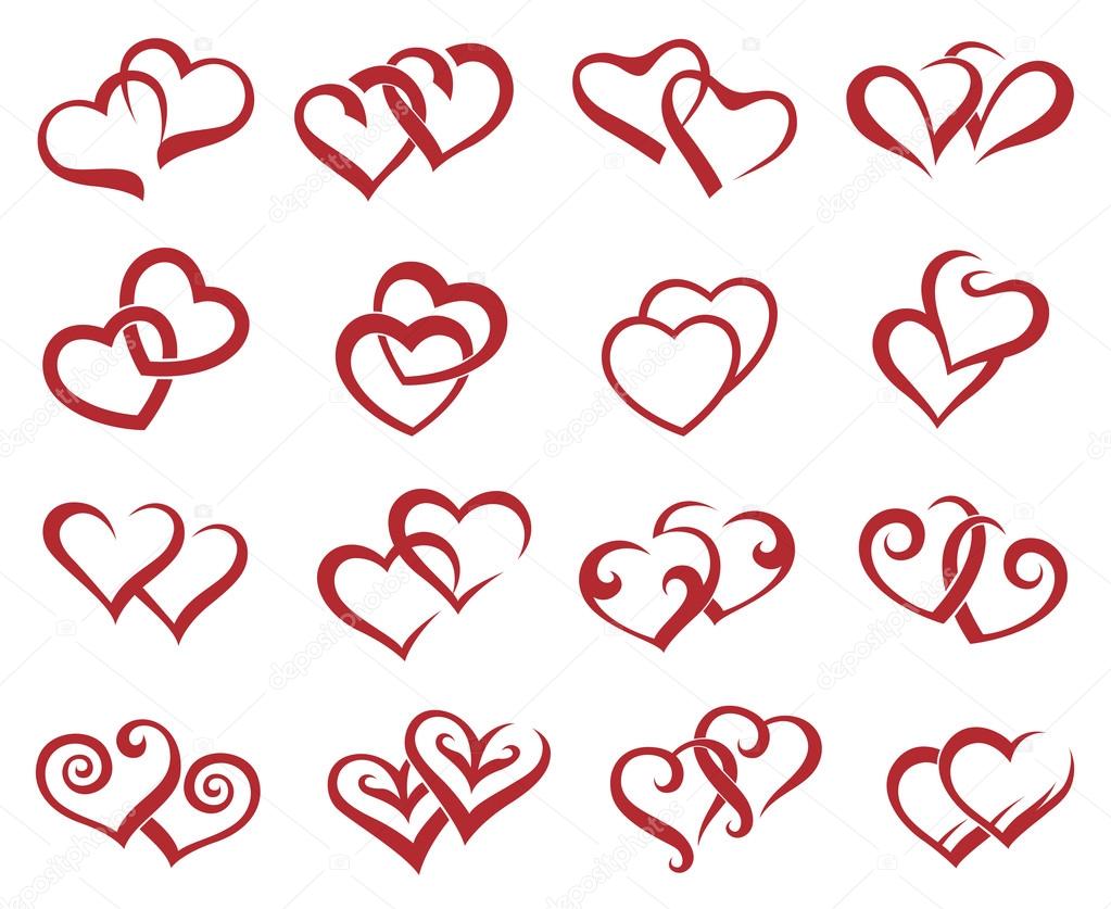 Collection of sixteen icons of hearts