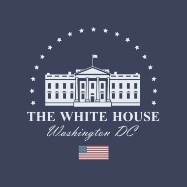 Washington 'daki Beyaz Saray binası ikonu mavi arka planda izole edildi