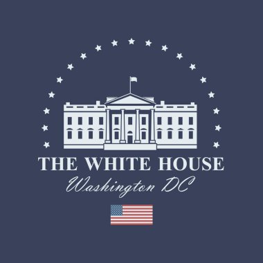 white house building icon in Washington DC isolated on blue background clipart