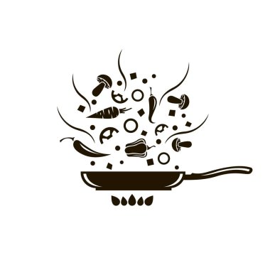 Sebze pişirme süreci beyaz arkaplanda izole edilmiş.