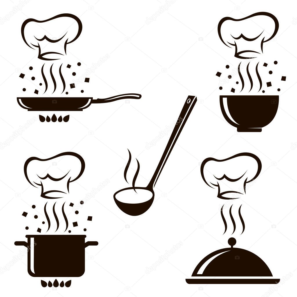 Monochrome collection of cooking process images isolated on white background