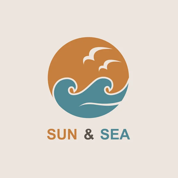 Abstract Icon Sun Sea Seagulls Isolated — Stock Vector