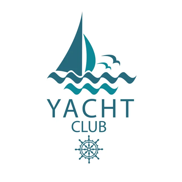 Icônes Yacht Avec Vagues Mer Mouettes Isolées Sur Fond Blanc — Image vectorielle