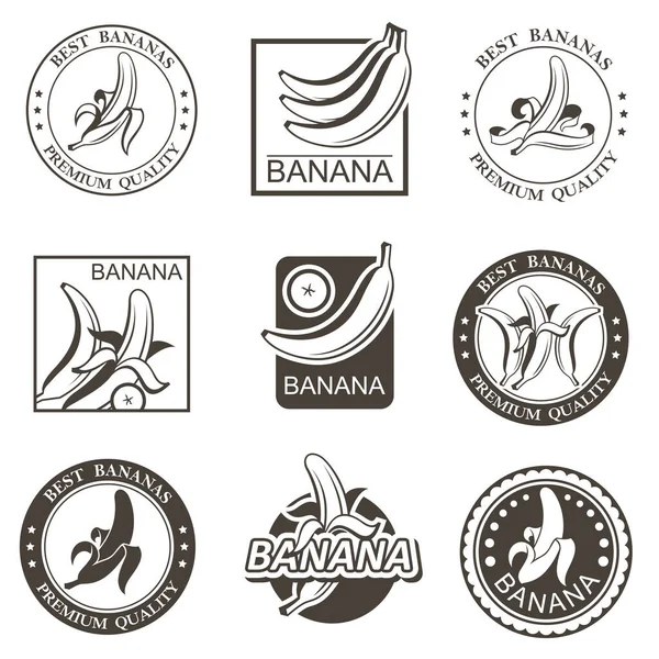 Verzameling Van Banaan Tropisch Fruit Etiket Geïsoleerd Witte Achtergrond — Stockvector