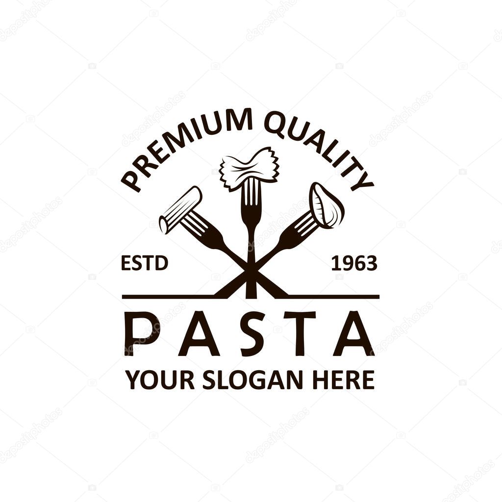 Emblem of forks with italian pasta isolated on white background