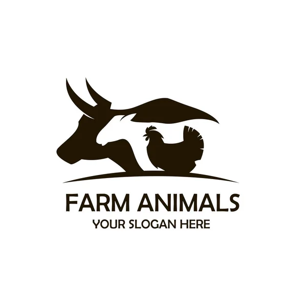 Monochrome Label Farm Animals Cow Chicken Sheep Isolated White Background — Stock Vector