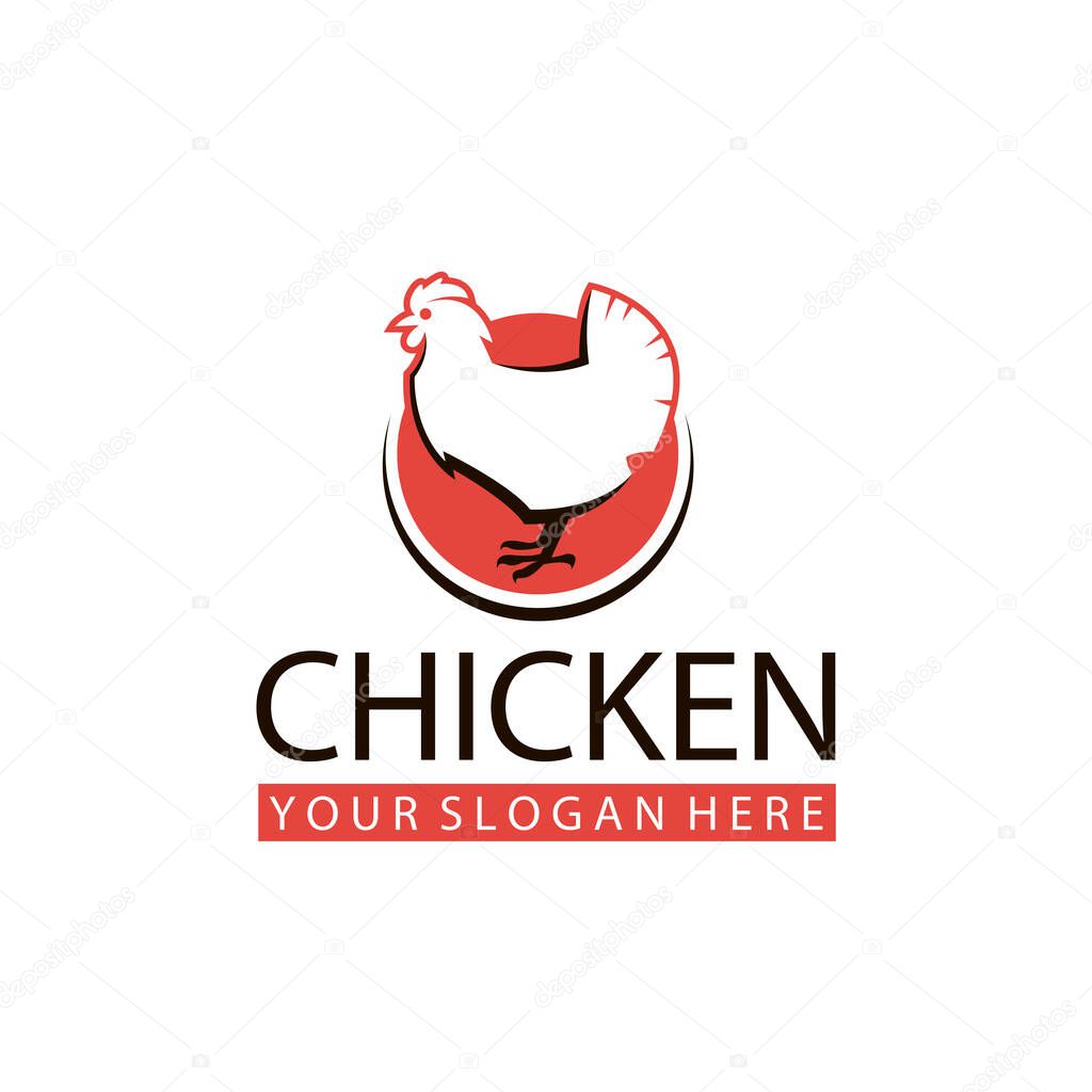 Farm chicken label design isolated on white background