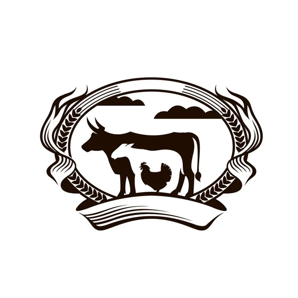 Этикетка Сельскохозяйственных Животных Корова Курица Овца Изолированы Белом Фоне — стоковый вектор