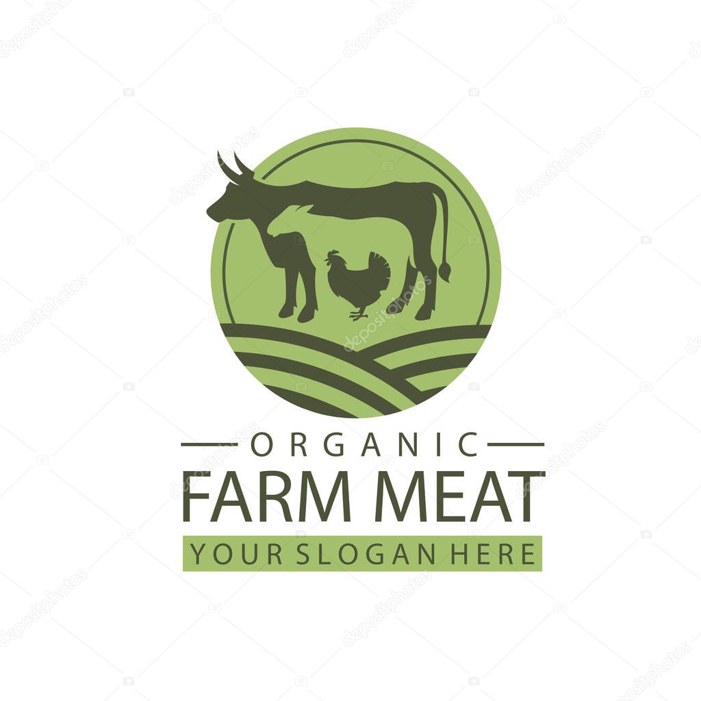 Label of farm animals cow, chicken and sheep isolated on white background