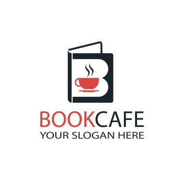 Beyaz arkaplanda kitap ve fincanla izole edilmiş edebi kafe amblemi