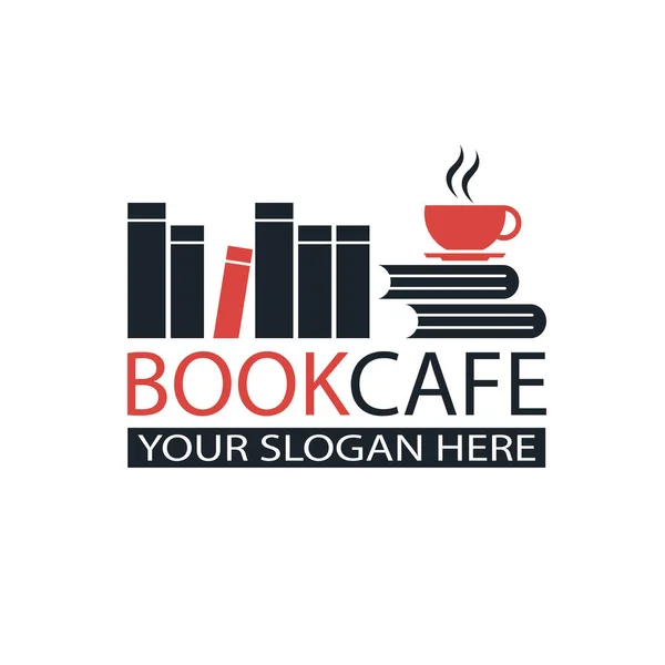 文学咖啡店的标志 书籍和杯子与白色背景隔离 — 图库矢量图片