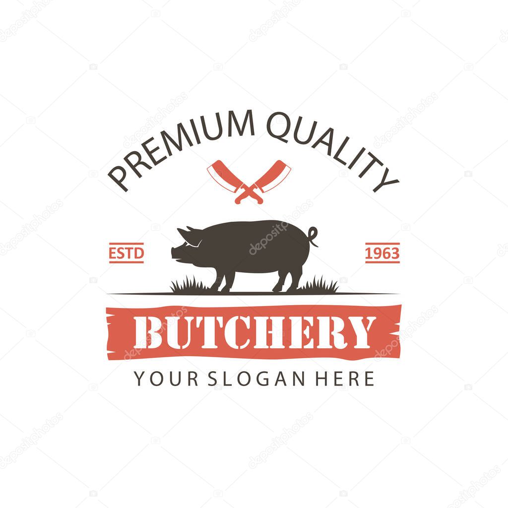 Label of farm animal pig for butchery isolated on white background