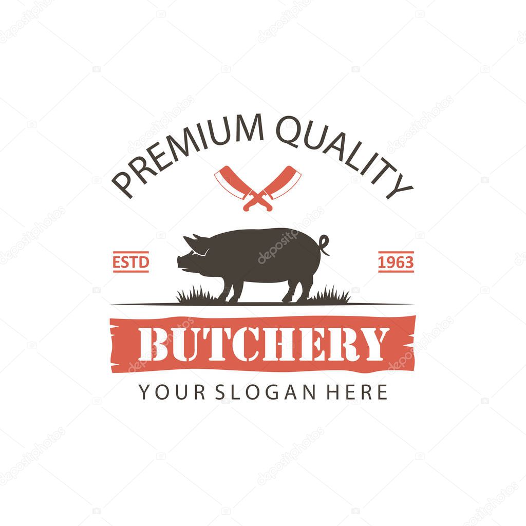 label of farm animal pig for butchery isolated on white background