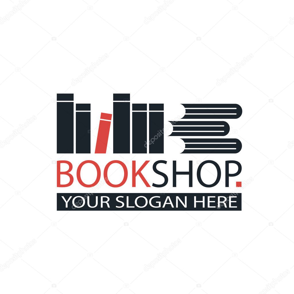 Book store emblem with bookcase isolated on white background