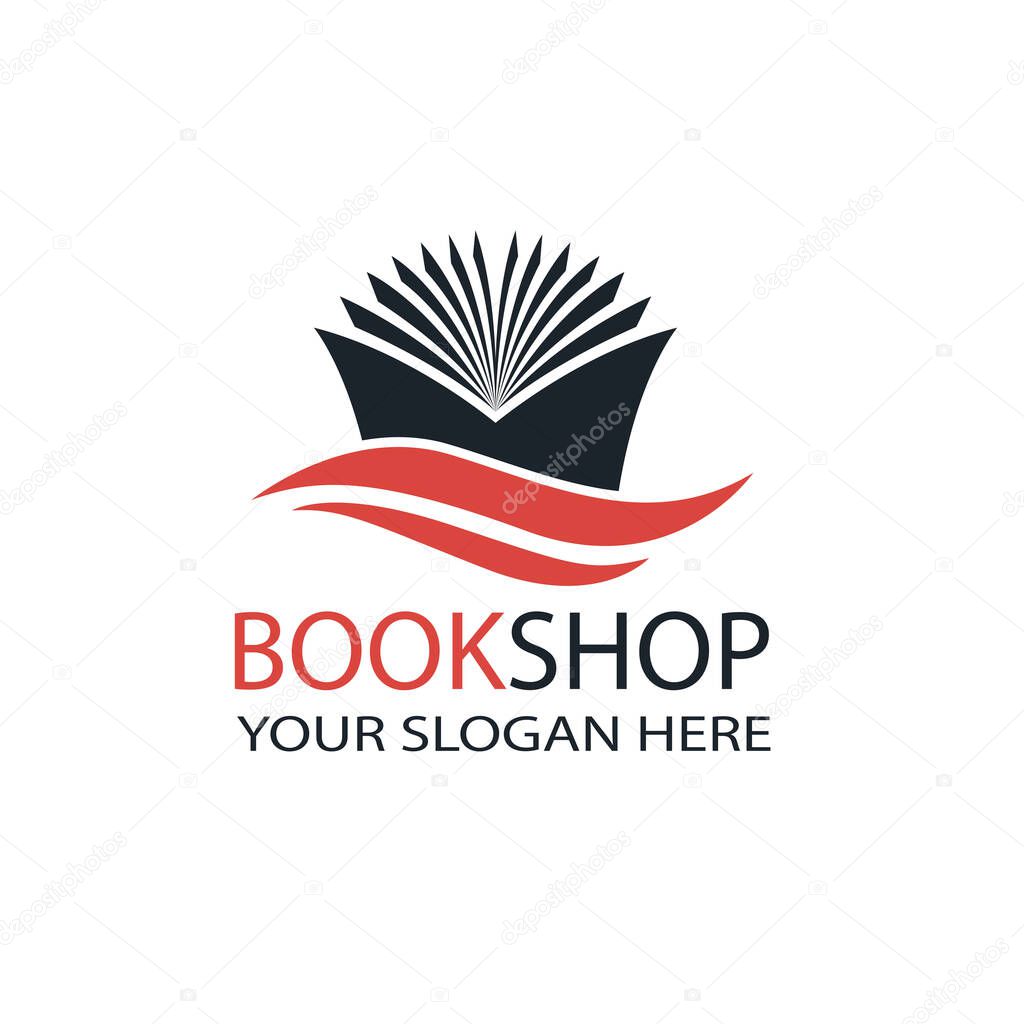 Book store emblem with open book isolated on white background