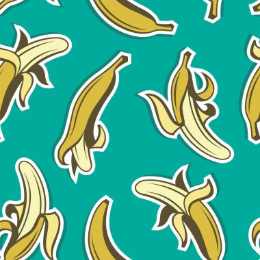 Yeşil arka planda muzlu tropik meyveli pürüzsüz desen