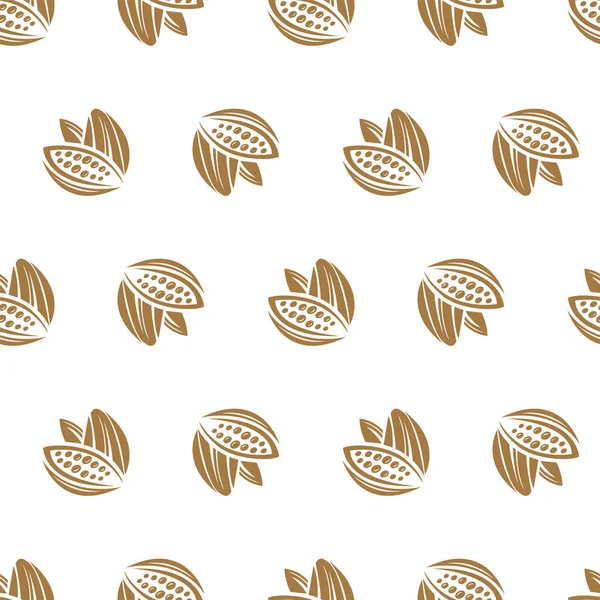白底可可豆和可可豆叶子的无缝图案 — 图库矢量图片