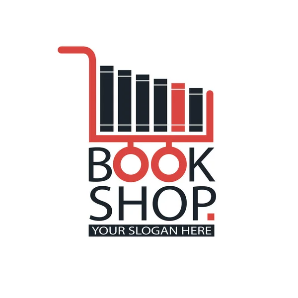Buchhandlung Emblem Mit Einkaufswagen Und Bücher Isoliert Auf Weißem Hintergrund — Stockvektor