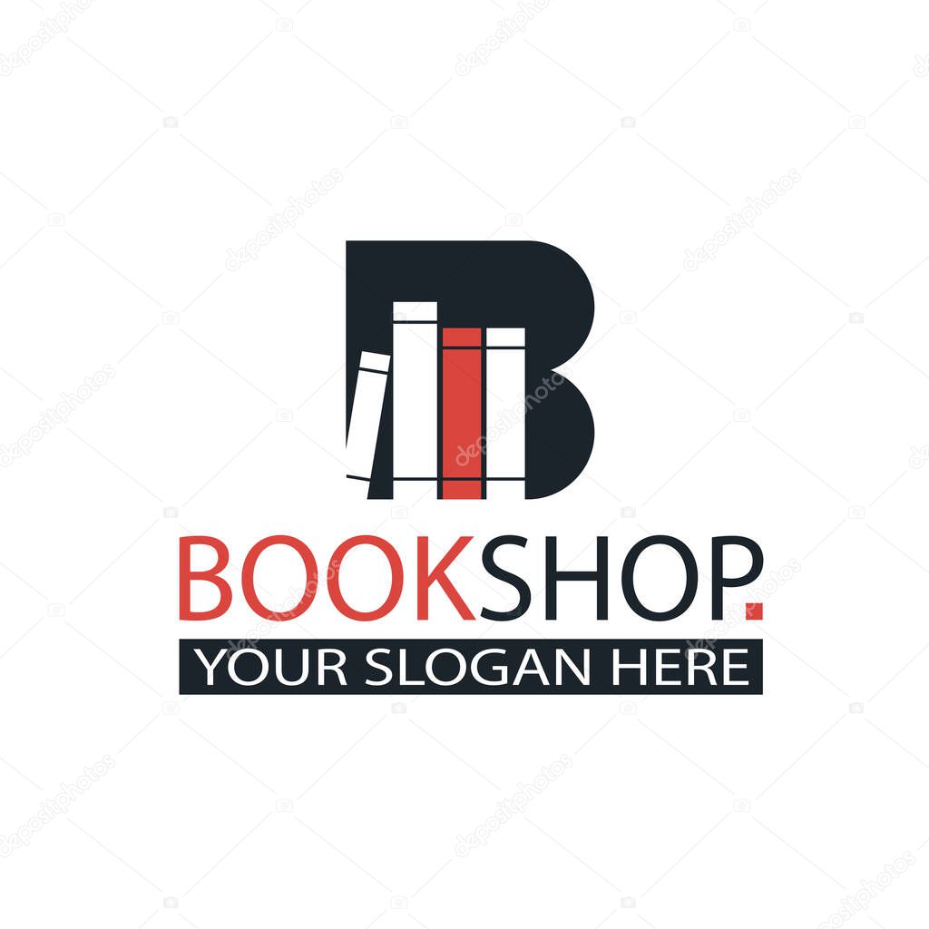 Book store emblem with open book isolated on white background
